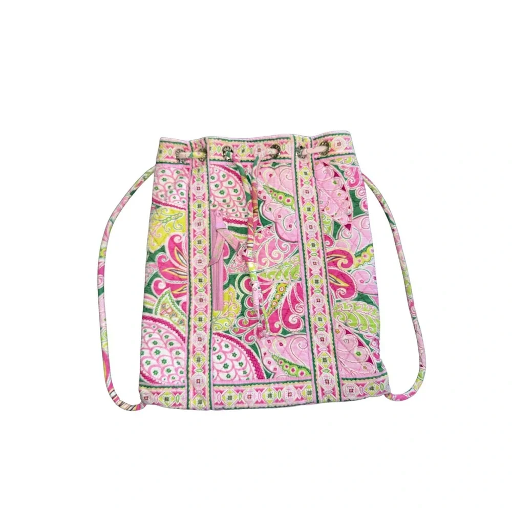 Vera Bradley Pinwheel Pink Quilted Cotton Drawstring Cinch Backpack